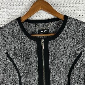 DKNY Herringbone Zip Peplum Blazer Black White Tweed Career Jacket 6